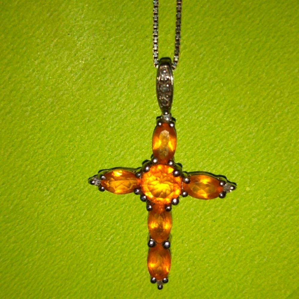 Sterling Silver Citrine Cross Necklace